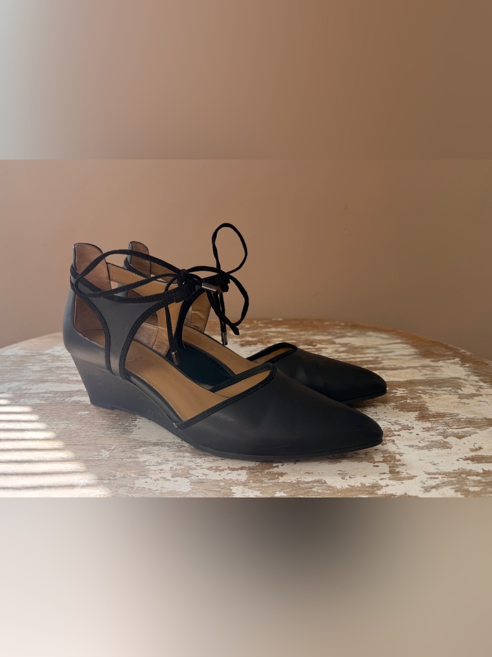 Franco Sarto Black Lace-Up Women's Wedge Flats